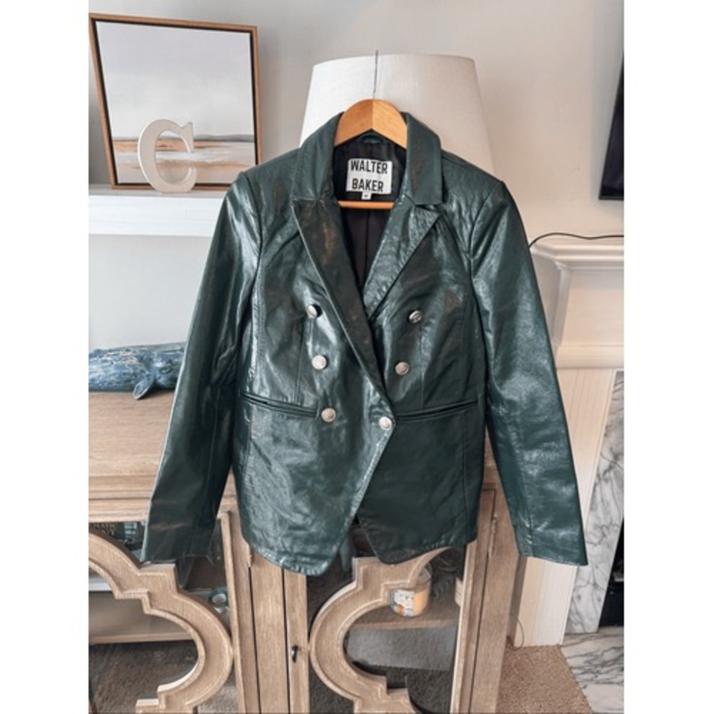 Walter Baker Leather Blazer Womens Green Size M (H1)